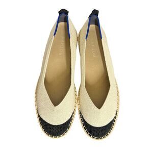 Rothy's Women's Cream and Black Espadrilles with Blue Accents